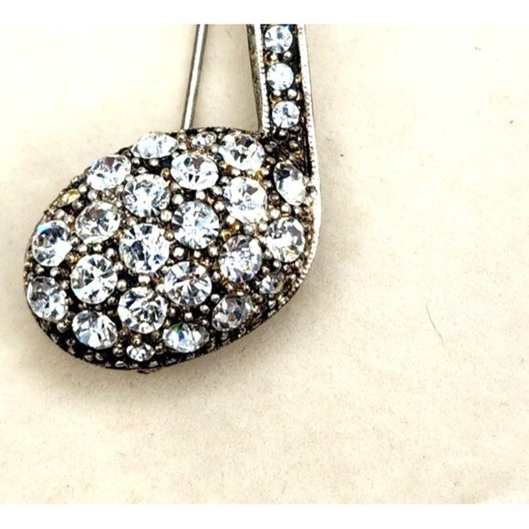 Silver Tone Music Note Brooch With Rhinestone Accents - 2" - Picture 2 of 3